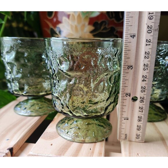 Avocado Green Vintage Squat Footed Tumblers Milano Anchor Hocking Glass - Picture 3 of 9